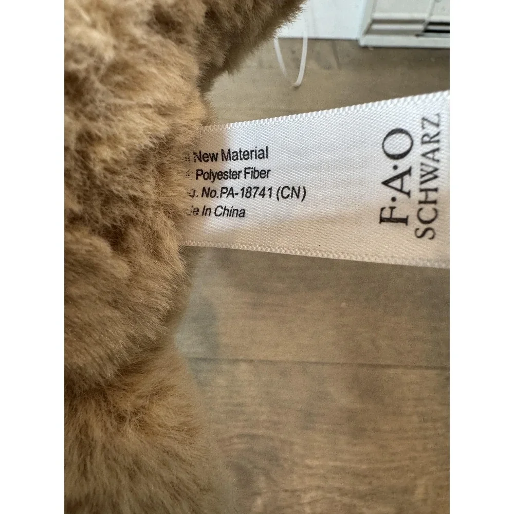 FAO Schwarz Tan Puppy Dog‎ Plush Stuffed Animal Small Purple Bow Soft Toy Cuddly